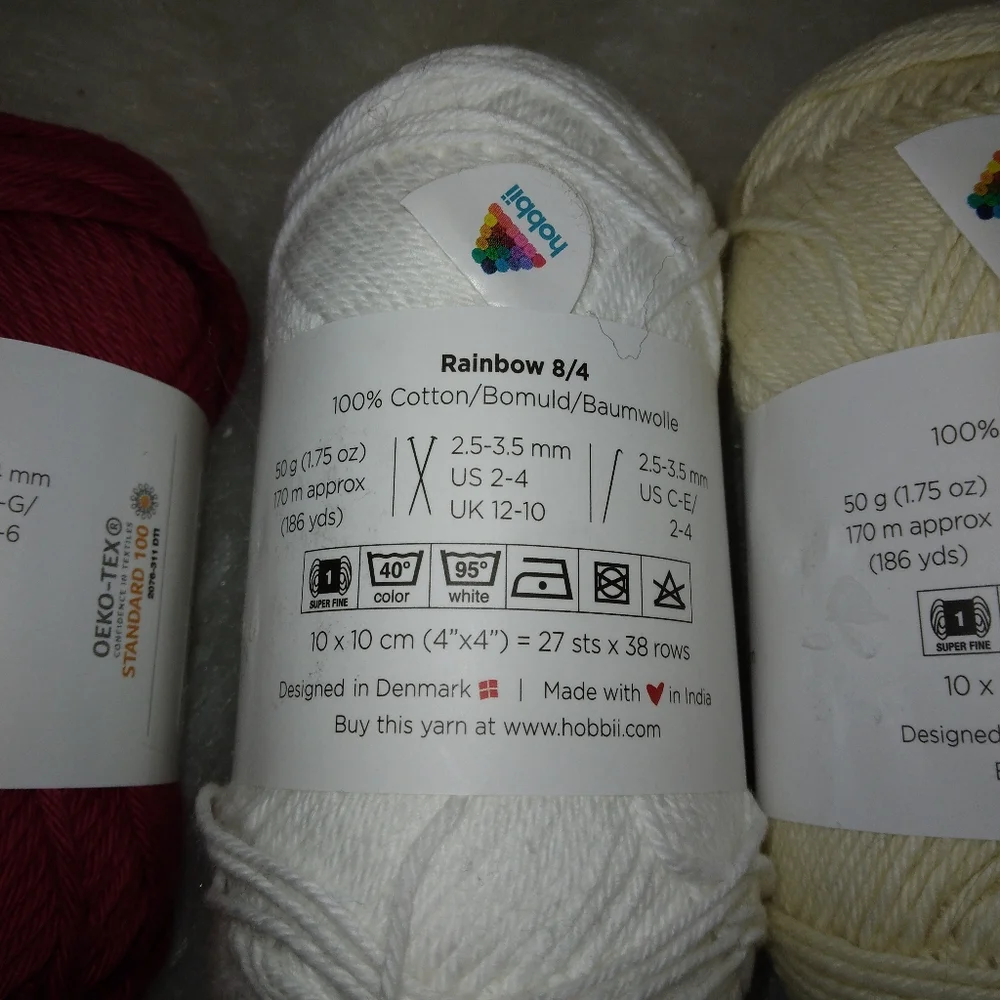 YARN Hobbii 100% cotton yarn, three 50g skeins